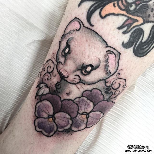 色彩老鼠蝴蝶兰纹身图案