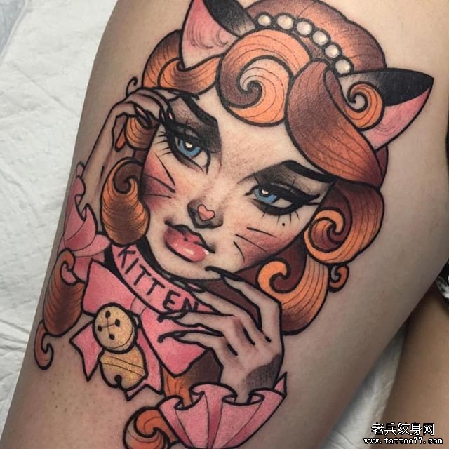 色彩猫女纹身图案