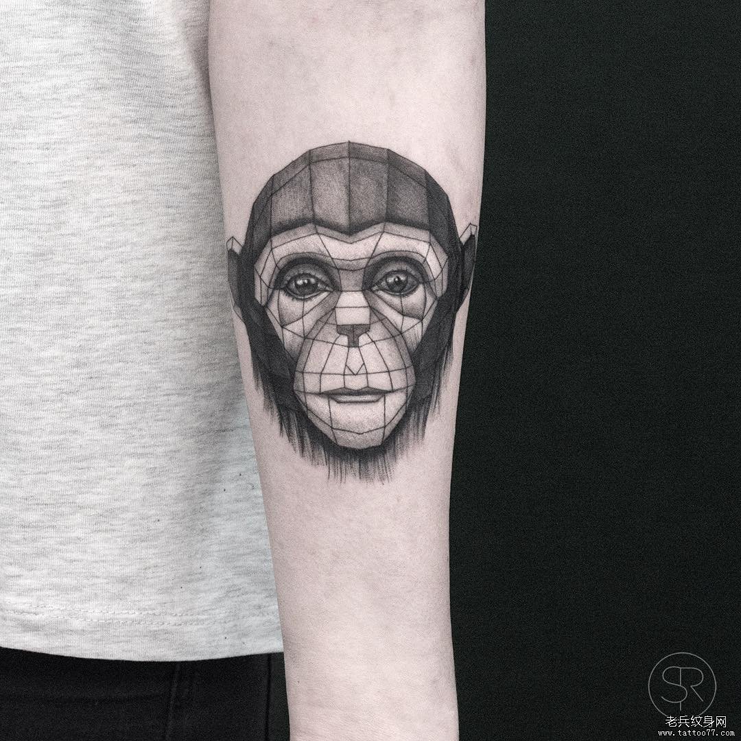 手臂几何猩猩纹身图案