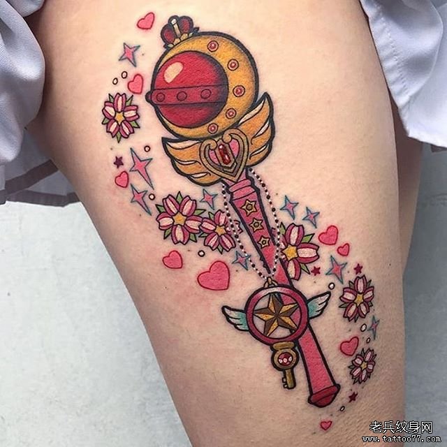 大腿魔法棒纹身图案