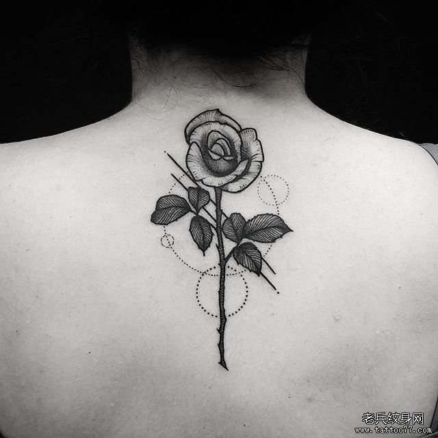 背部玫瑰纹身图案