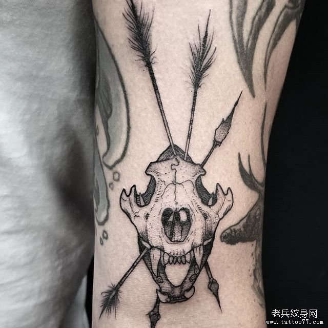 大臂头骨箭纹身图案