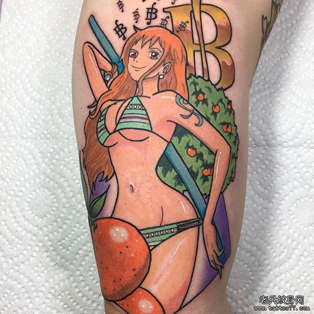 小腿海贼王娜美纹身图案