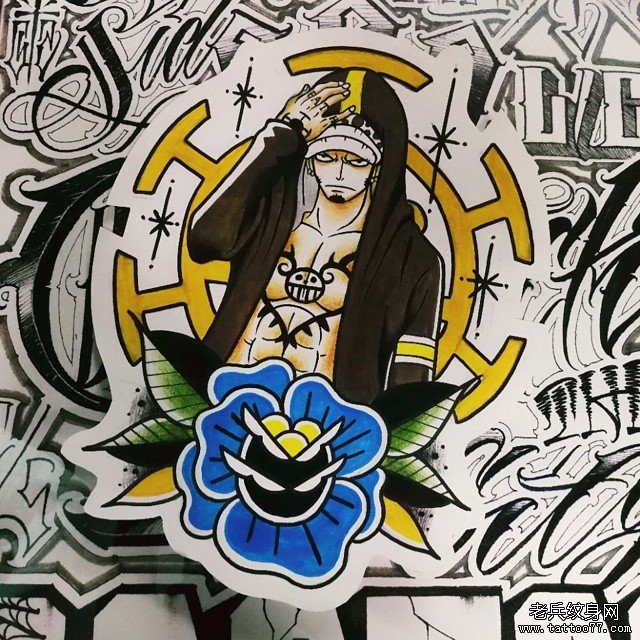 小腿海贼王罗纹身图案