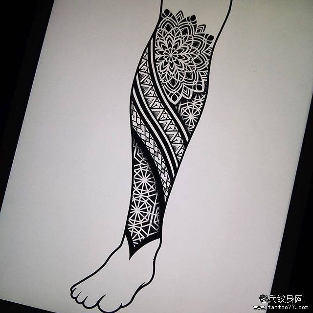 小腿图腾梵花文身手稿