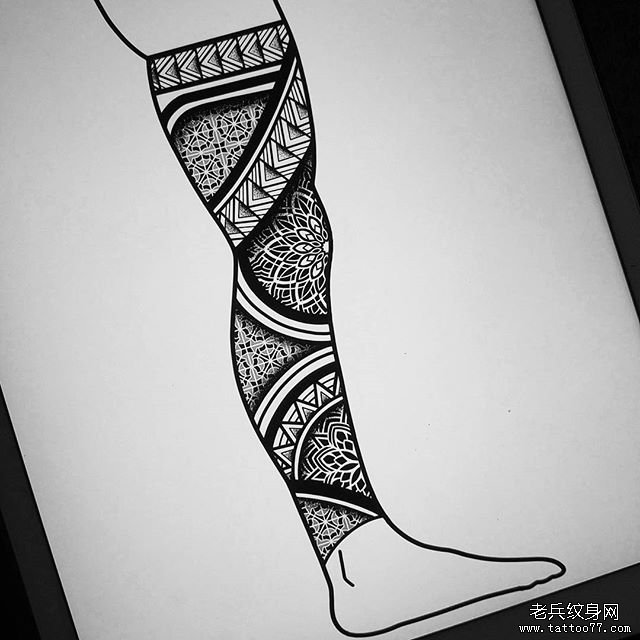 小腿几何梵花文身手稿