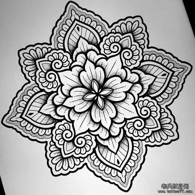 黑灰梵花文身图案