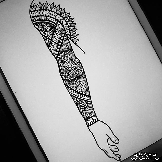 黑灰梵花花臂纹身手稿