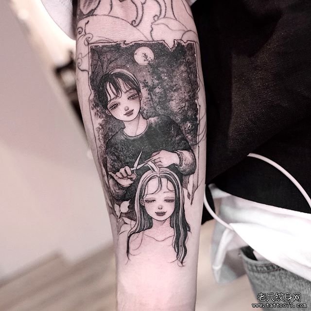 简笔女孩个性纹身图案