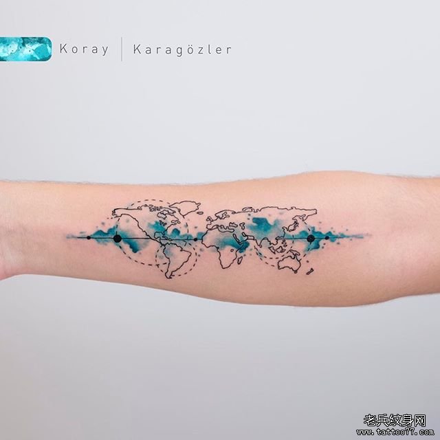 手臂水彩个性线条纹身图案