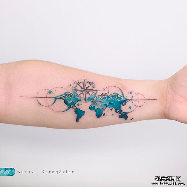 手臂水彩个性几何纹身图案