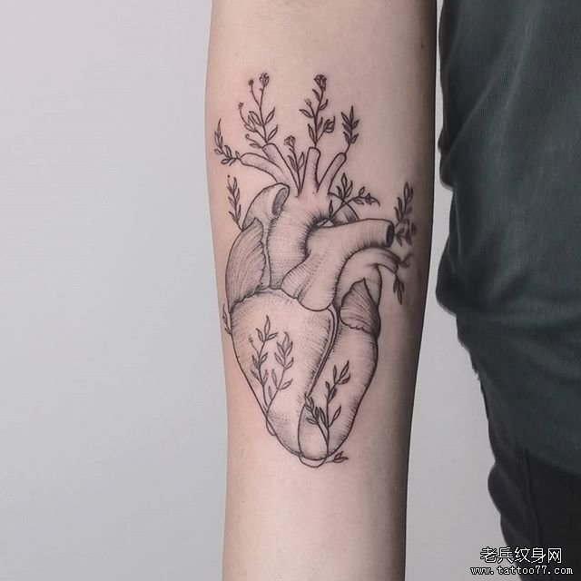 小臂心脏叶子纹身