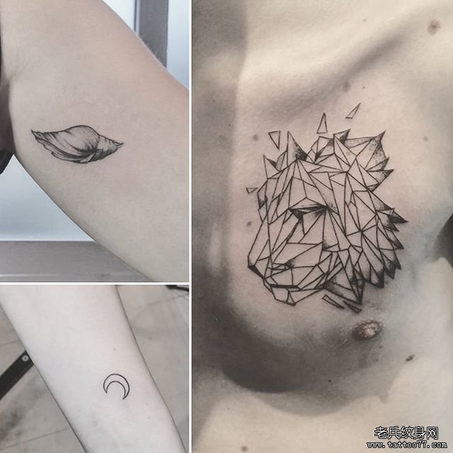 胸口几何狮子纹身
