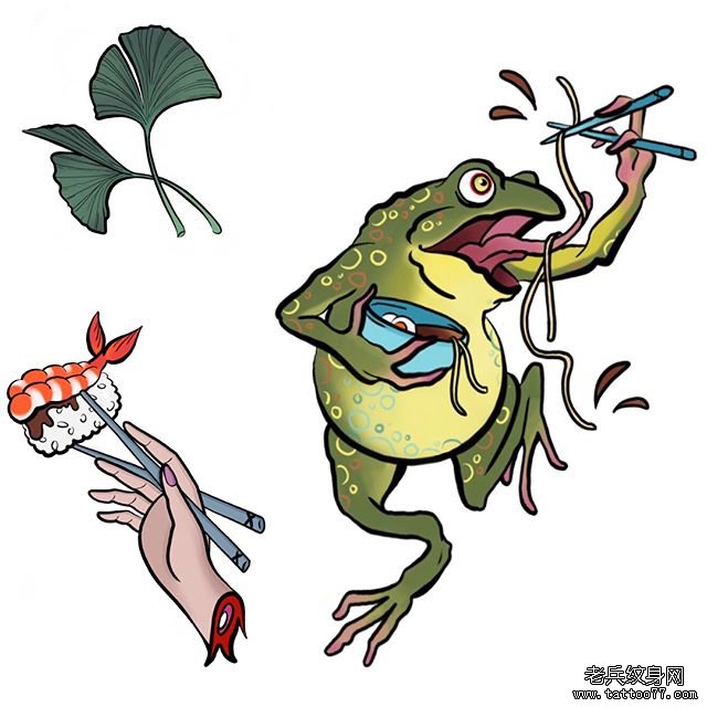 日式色彩蟾蜍纹身手稿
