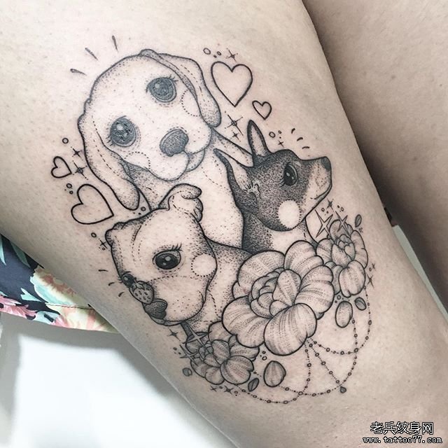 黑灰简笔狗纹身图案