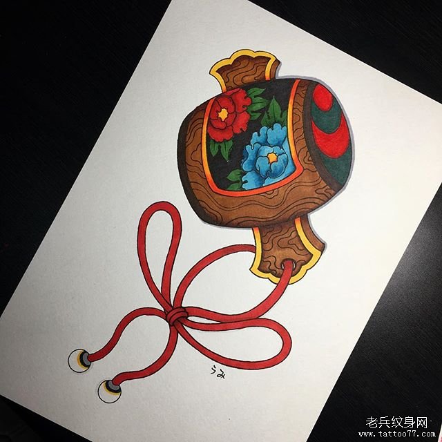 色彩福锤牡丹纹身手稿