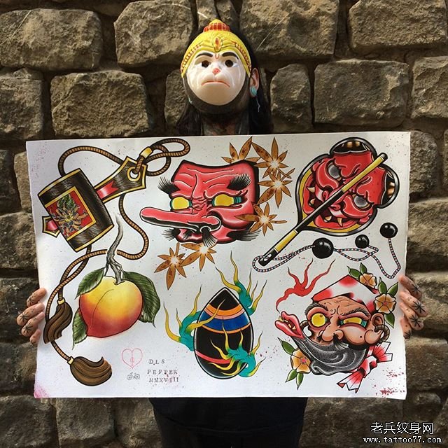 色彩日式福锤火男纹身