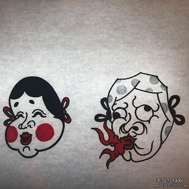 日式色彩多福火男纹身