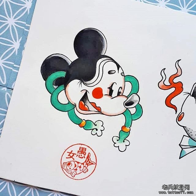 色彩多福纹身手稿