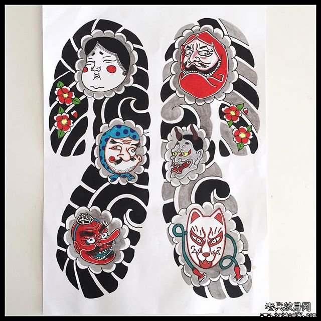 日式色彩板雾纹身手稿
