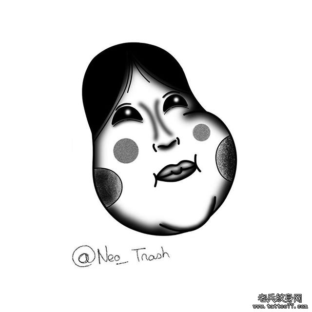 黑灰多福纹身手稿