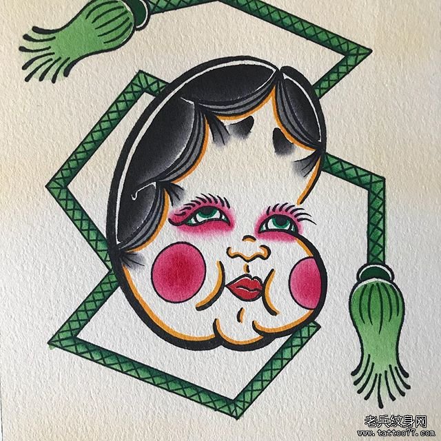 日式色彩多福纹身手稿