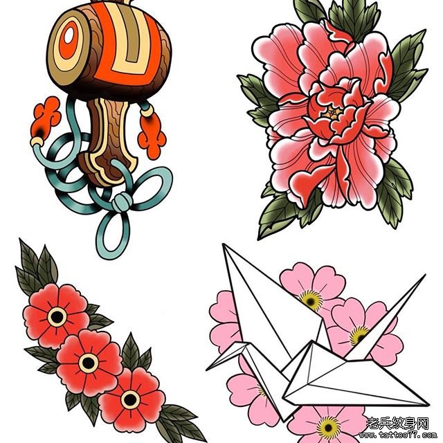 色彩牡丹福锤纹身手稿
