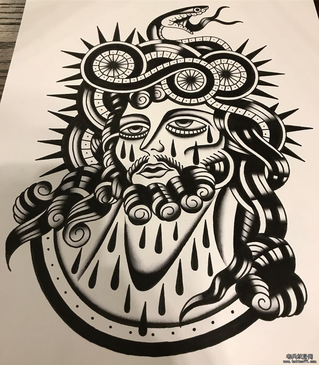 school耶稣蛇纹身手稿
