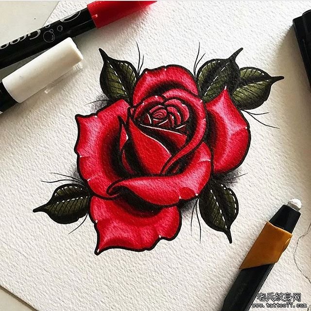 色彩玫瑰纹身手稿