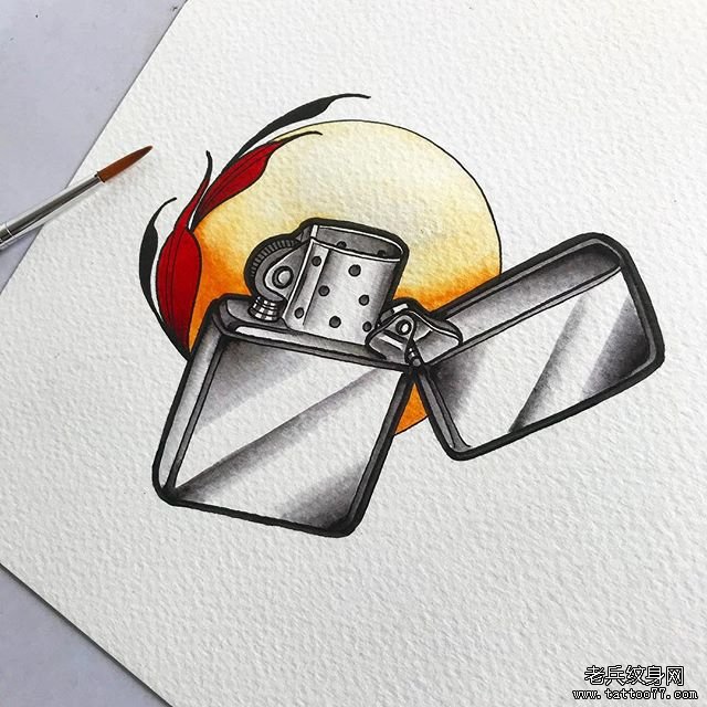 色彩打火机树叶夕阳纹身