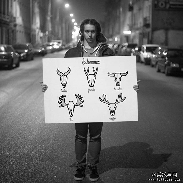 简笔画羊骷髅纹身手稿