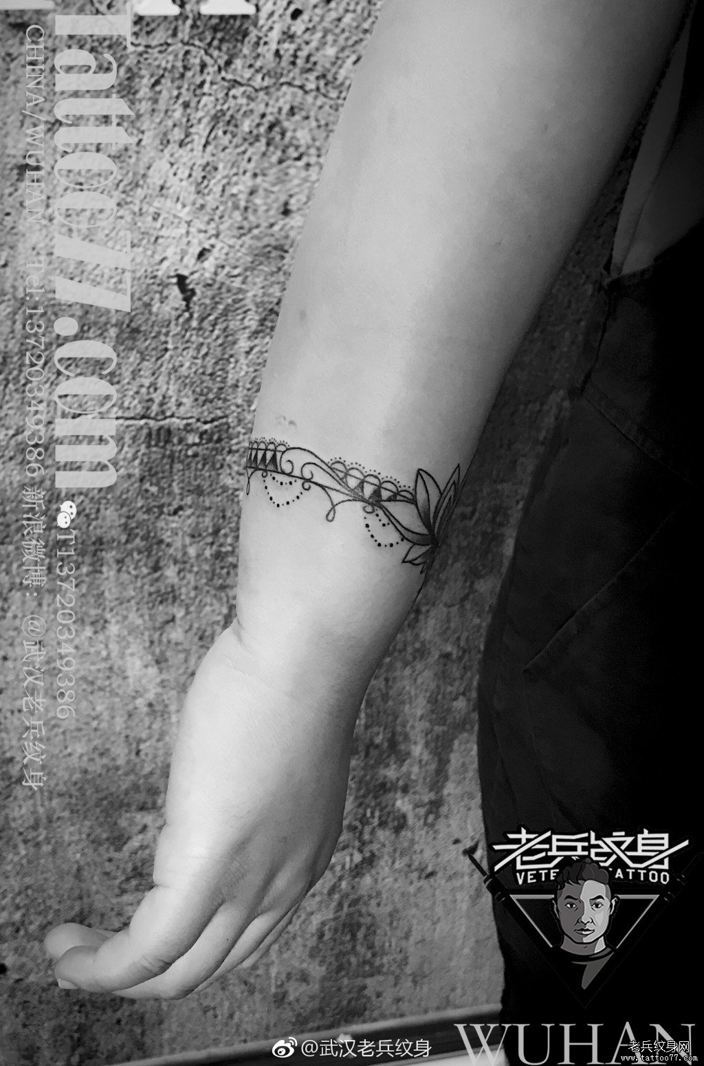 手臂蕾丝梵花纹身
