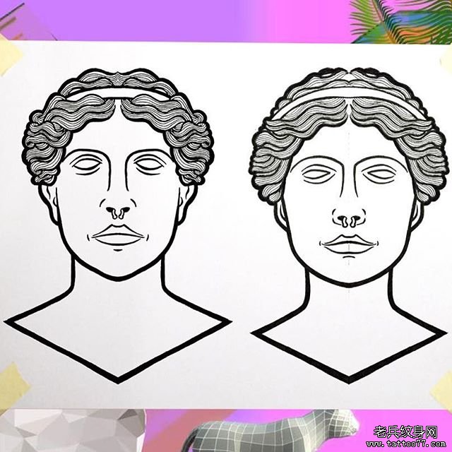 简笔画人物肖像纹身