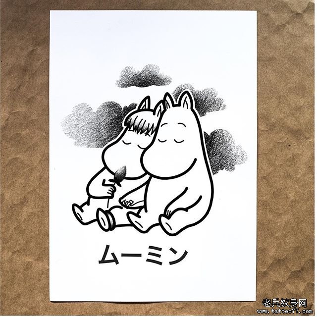 卡通简笔画河马纹身