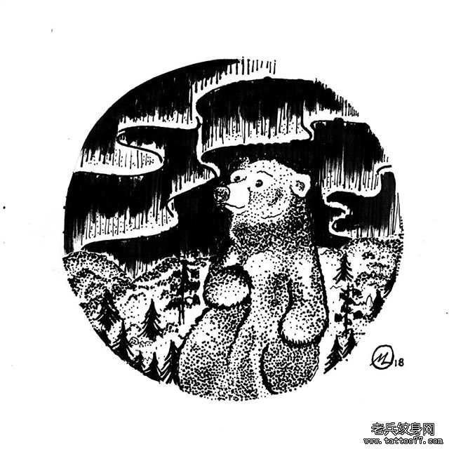 几何熊纹身手稿图案