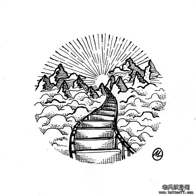 几何风景纹身手稿图案