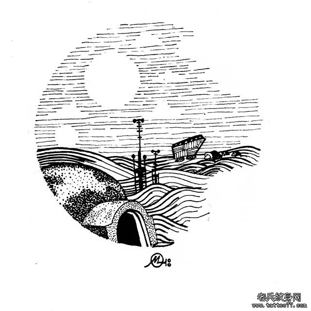 几何风景纹身手稿图案