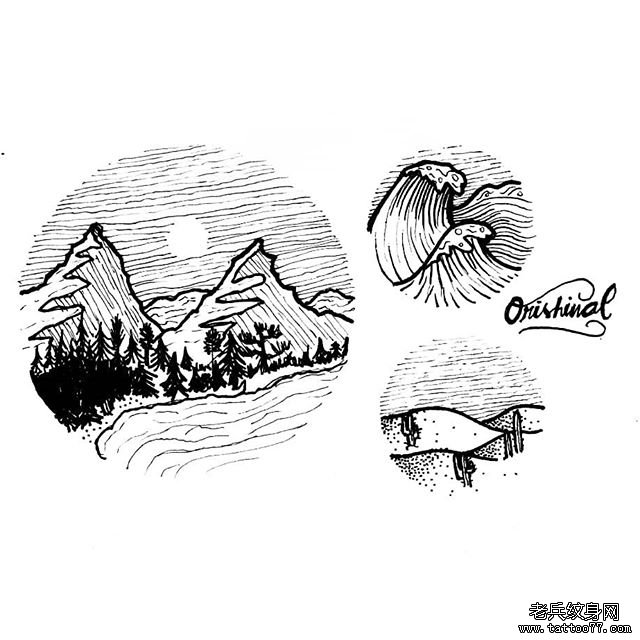 几何风景纹身手稿图案