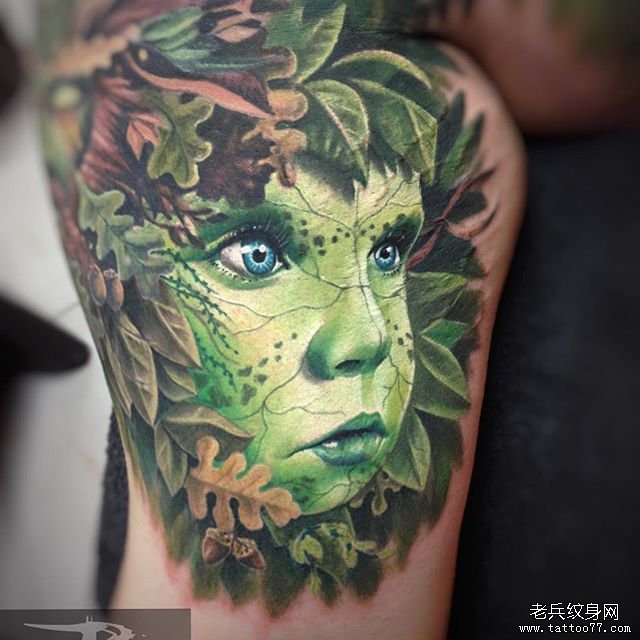 大臂欧美写实肖像树人纹身图案