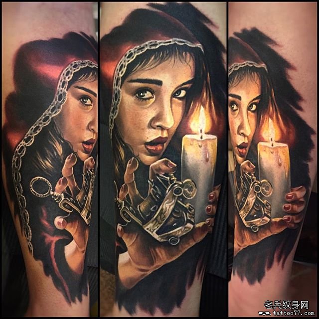 写实女郎蜡烛纹身机纹身图案