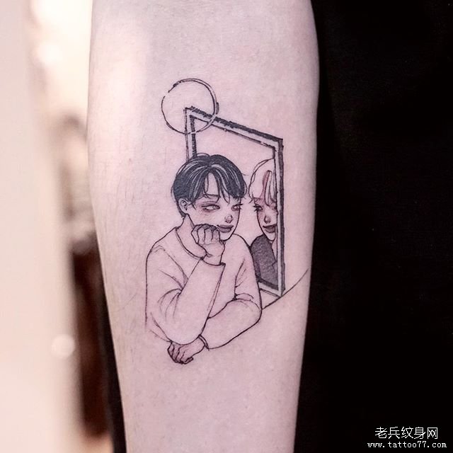 手臂个性简笔小男孩纹身图案