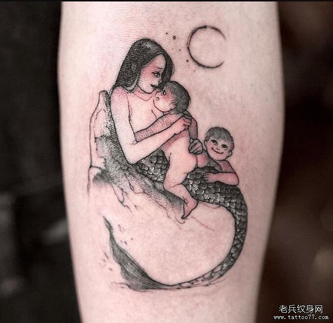 小臂个性女人小孩纹身图案