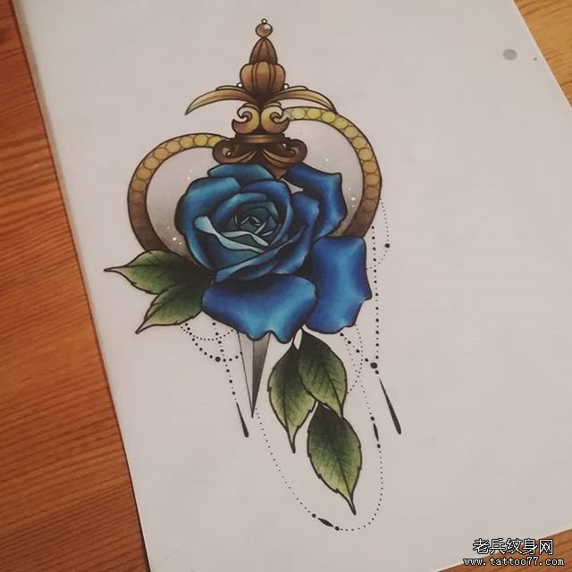 匕首玫瑰纹身手稿