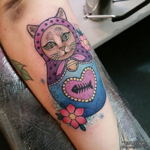 俄罗斯套娃猫咪纹身图案