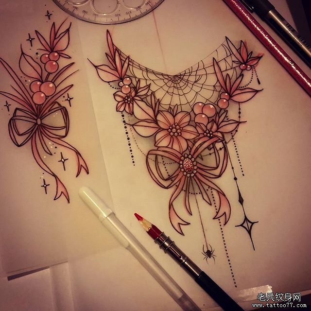 花环吊坠纹身手稿