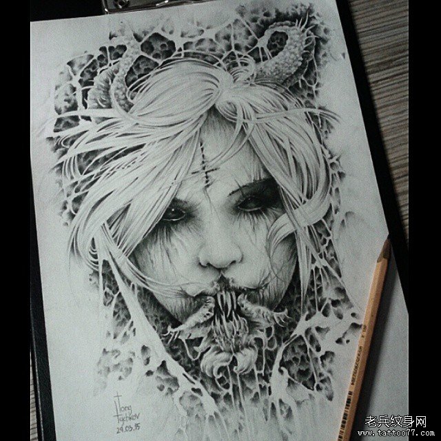 个性暗黑女郎纹身手稿