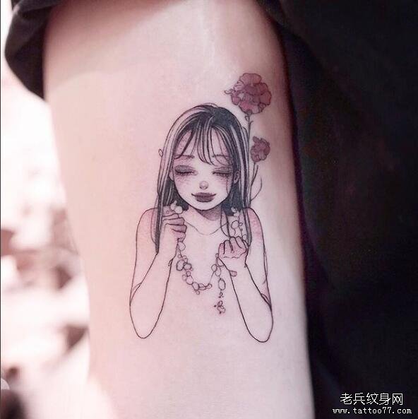 手臂小清新女孩肖像纹身