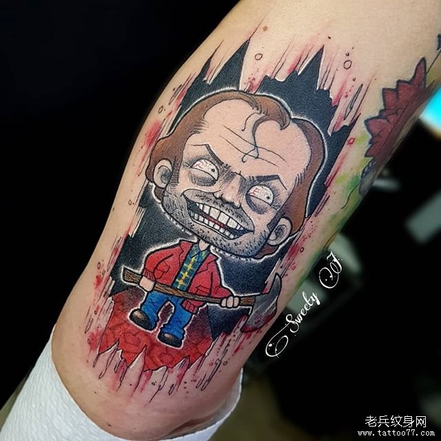 腿部个性卡通闪灵纹身图案