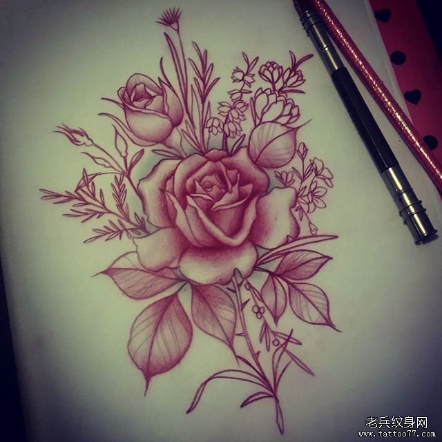 玫瑰纹身手稿