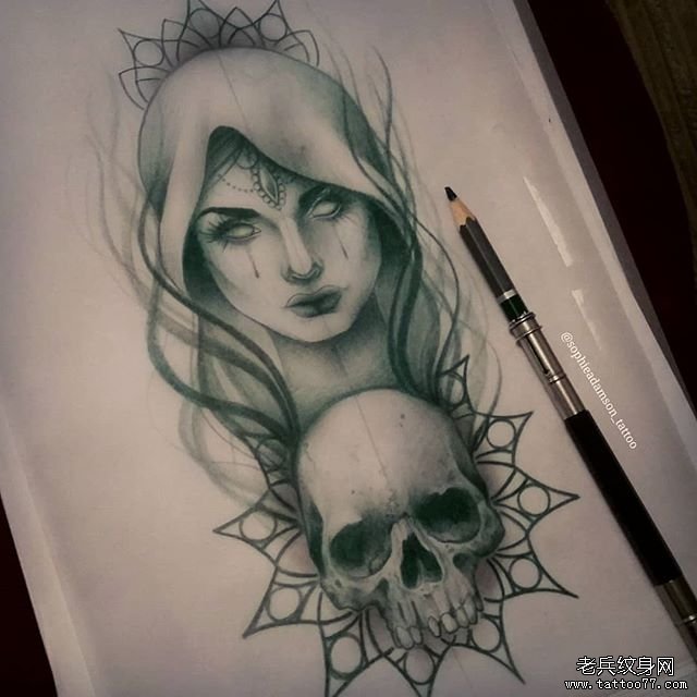 女郎骷髅纹身手稿